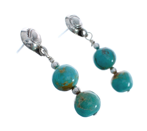 Genuine Sterling Silver Turquoise Bead Post Dangle Earrings JX125546